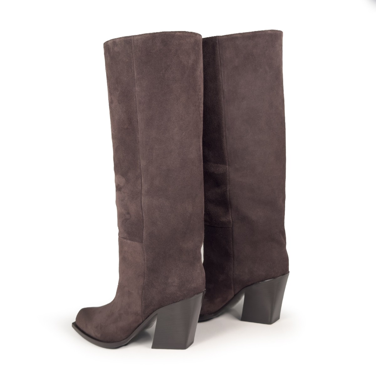 Dark Brown Suede Knee-High Boots