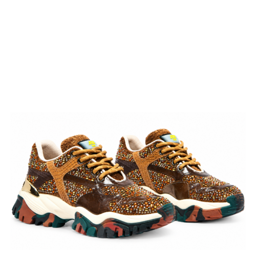 Brown and Gold Chunky Sneakers.