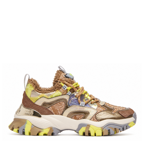 Beige and Yellow Chunky Sneakers.