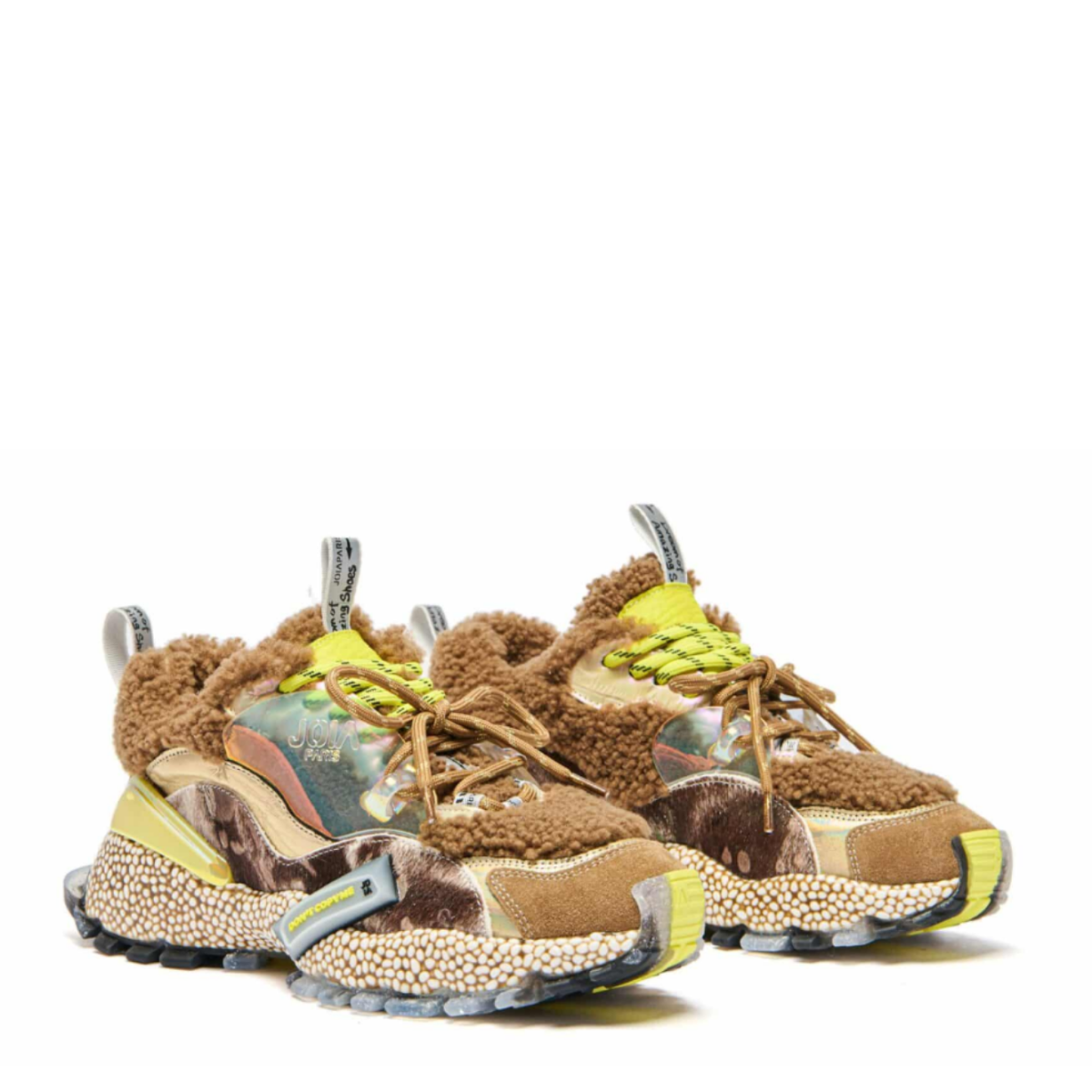Beige and Yellow Chunky Sneakers.