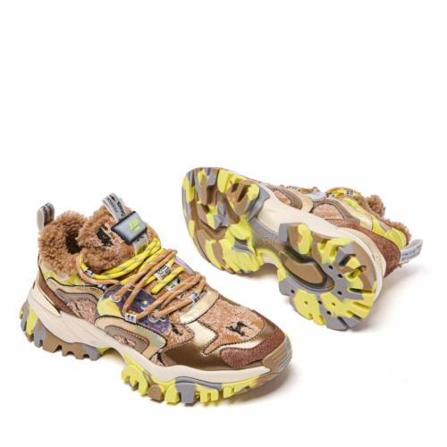 Beige and Yellow Chunky Sneakers.