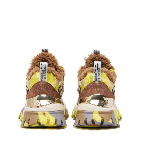 Beige and Yellow Chunky Sneakers.