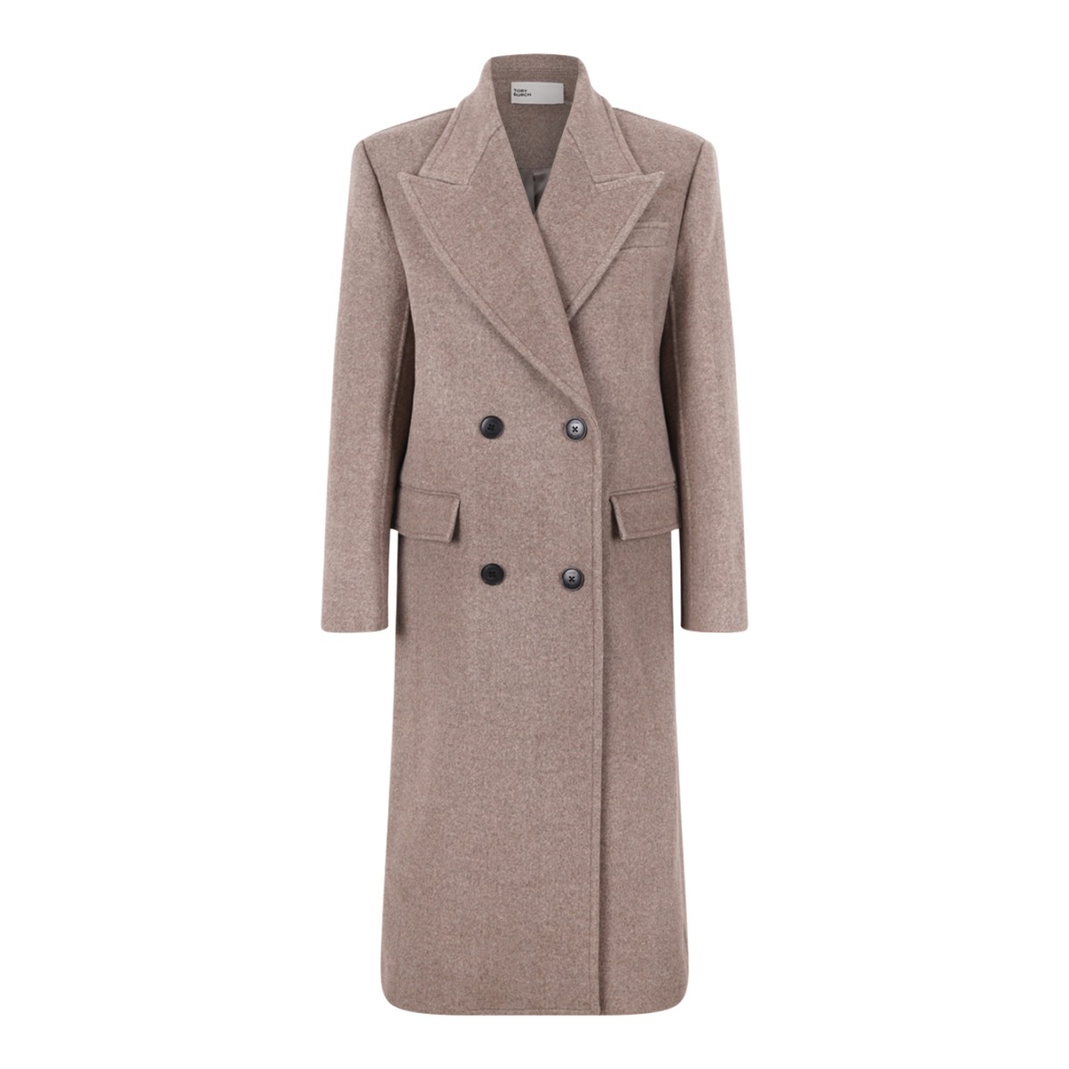 Taupe Double-Breasted Long Coat.