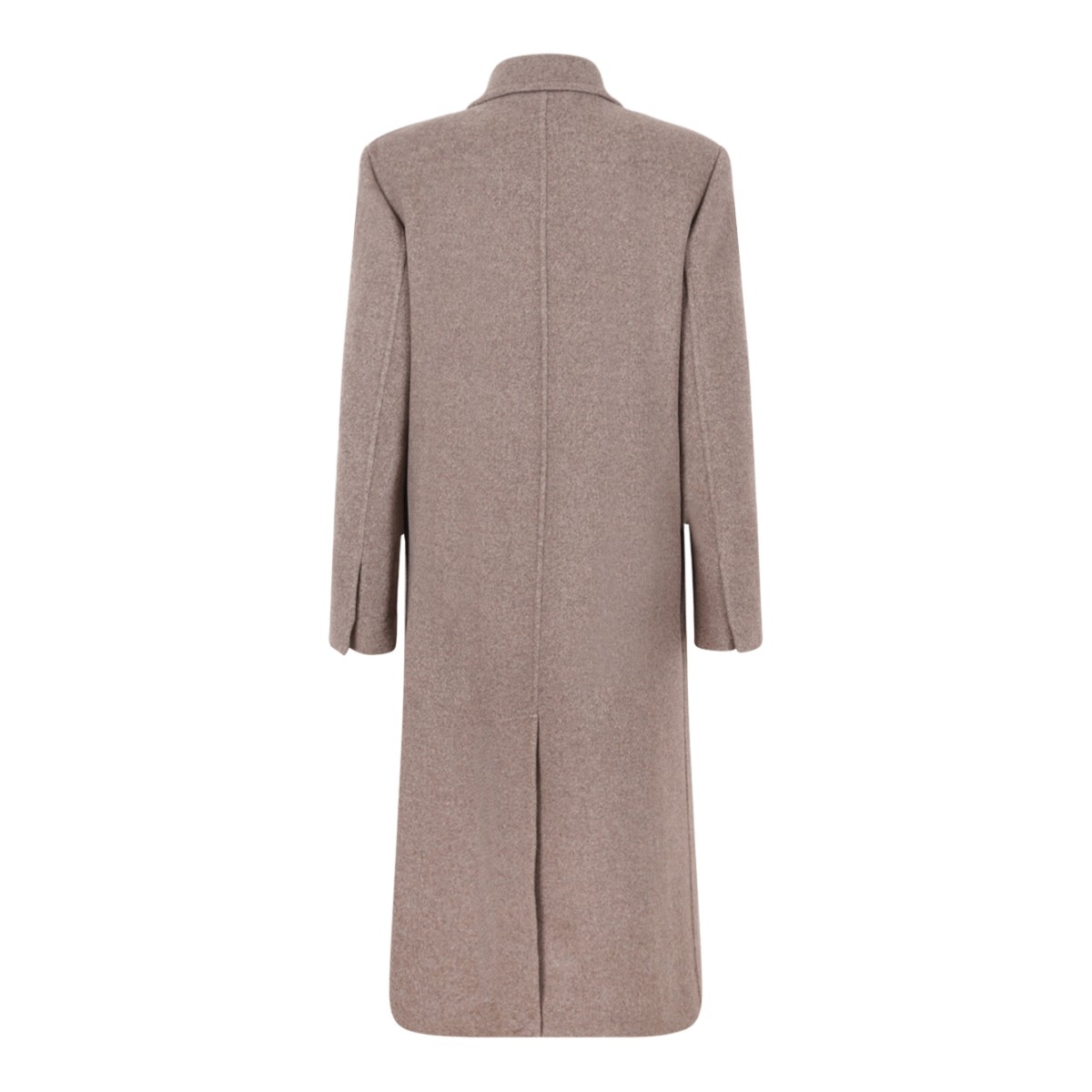 Taupe Double-Breasted Long Coat.