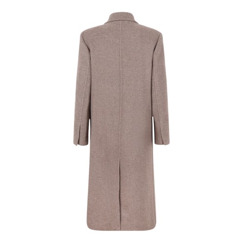 Taupe Double-Breasted Long Coat.