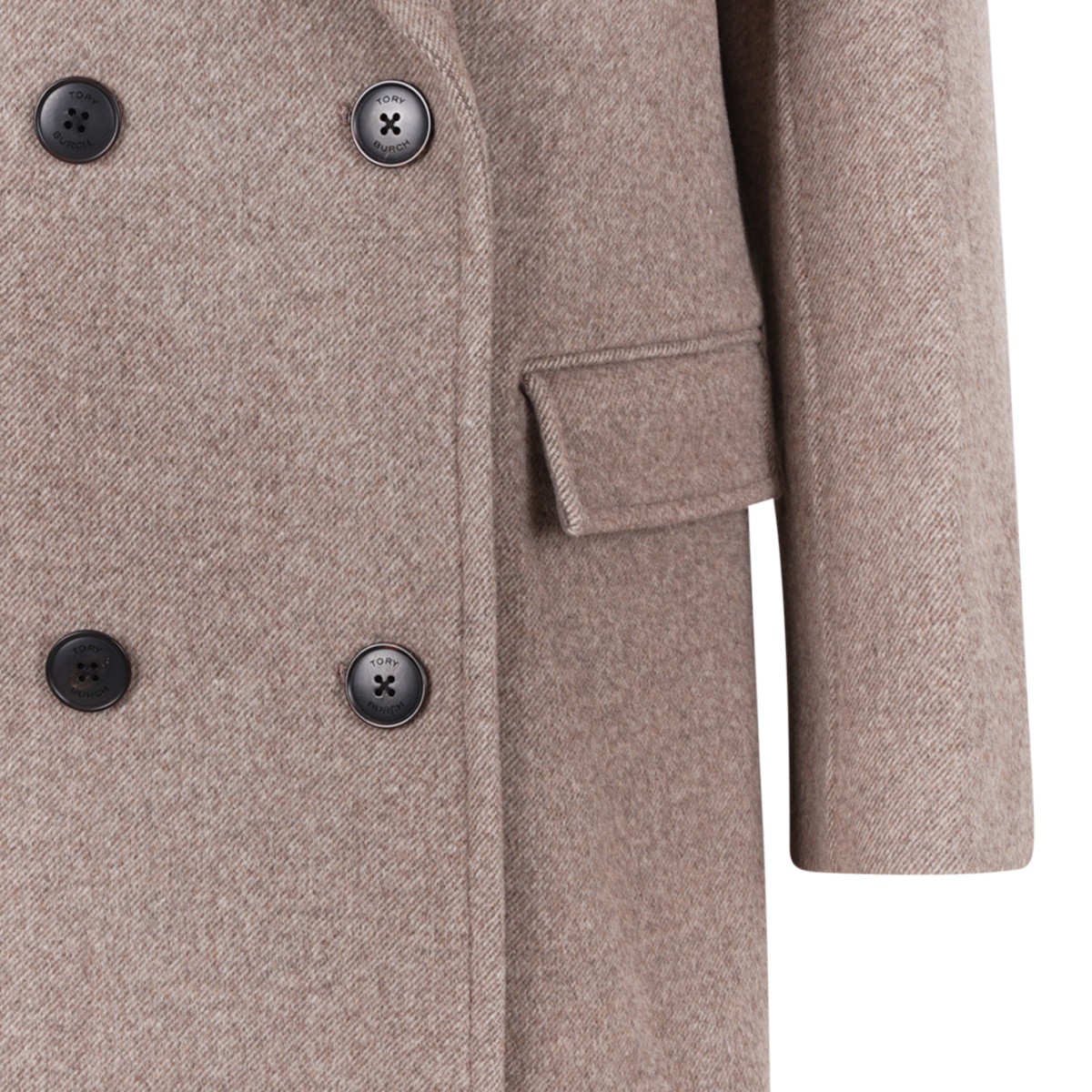 Taupe Double-Breasted Long Coat.