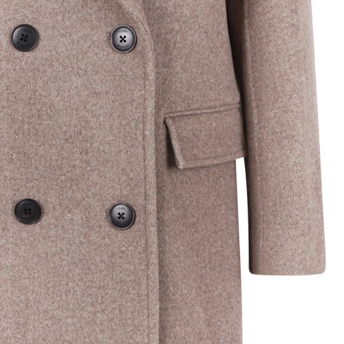 Taupe Double-Breasted Long Coat.