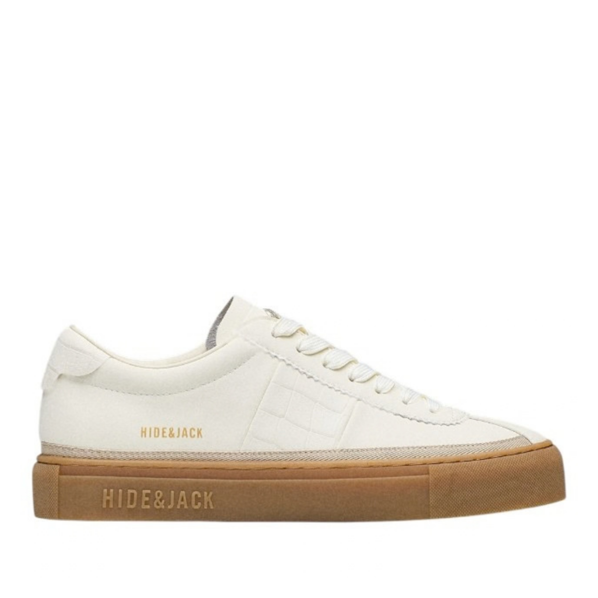 White and Brown Low-Top Sneakers.