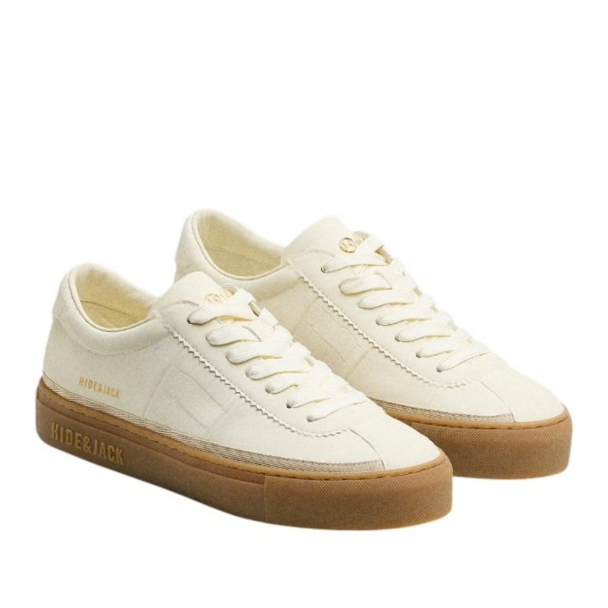 White and Brown Low-Top Sneakers.