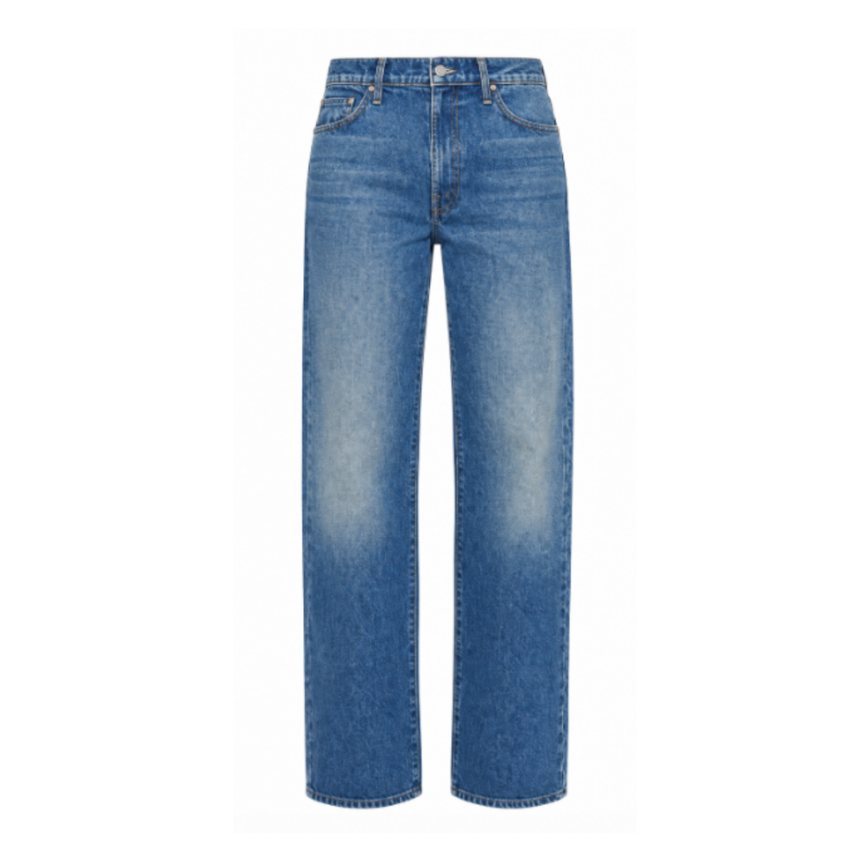 Blue High-Rise Straight-Leg Jeans.