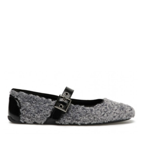 Candice Cooper Grey Shearling Mary Jane Flats.
