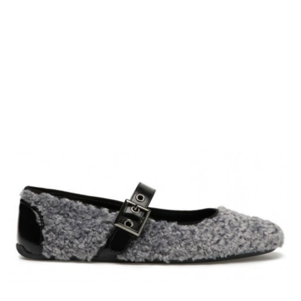 Candice Cooper Grey Shearling Mary Jane Flats.