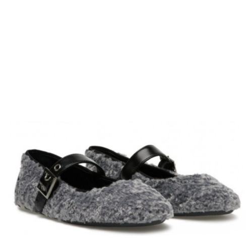 Candice Cooper Grey Shearling Mary Jane Flats. 2