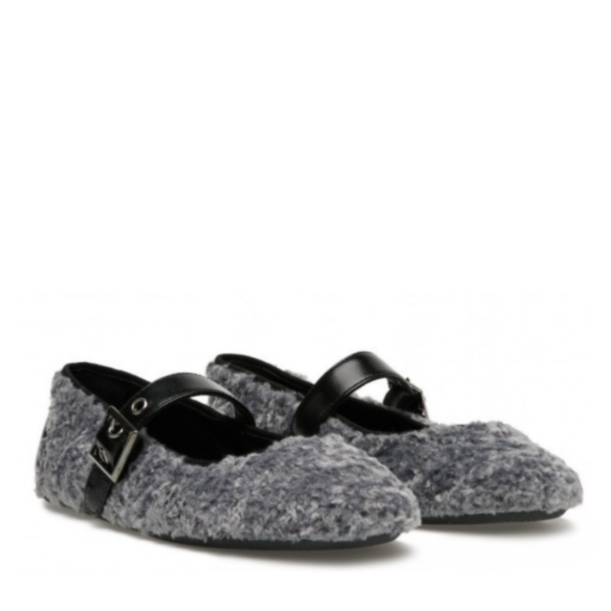 Candice Cooper Grey Shearling Mary Jane Flats.