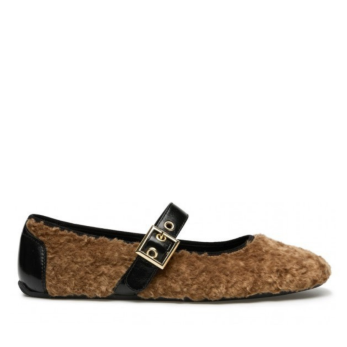 Candice Cooper Brown Shearling Mary Jane Flats.