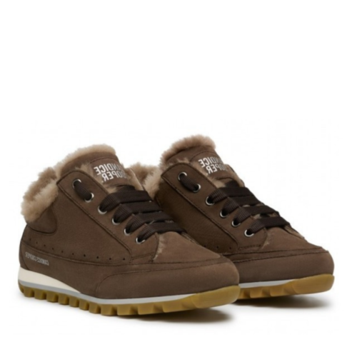Candice Cooper Brown Suede Shearling Sneakers. 2