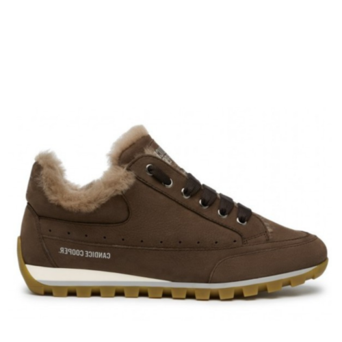 Candice Cooper Brown Suede Shearling Sneakers.
