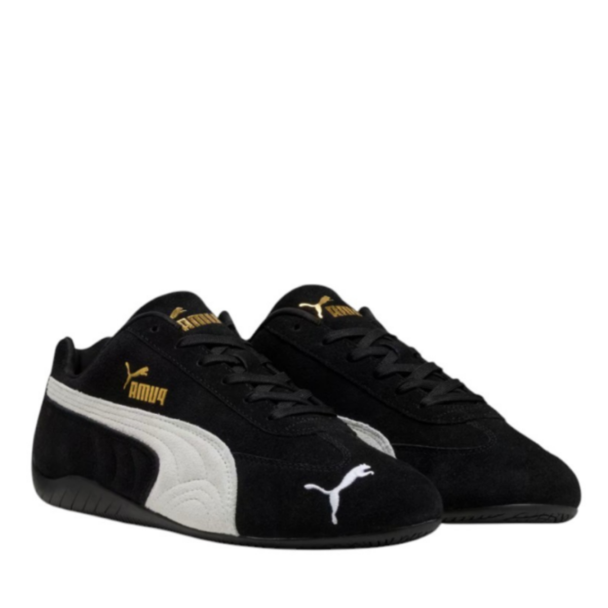 Puma Black Suede Low-Profile Sneakers.