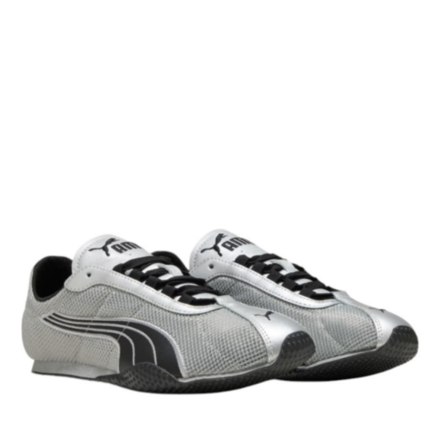 Puma Silver and Black Low-Profile Sneakers.