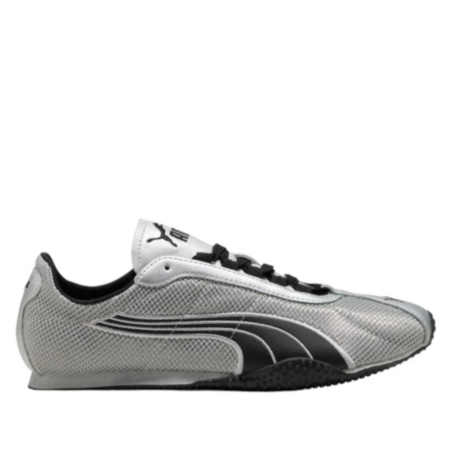 Puma Silver and Black Low-Profile Sneakers.
