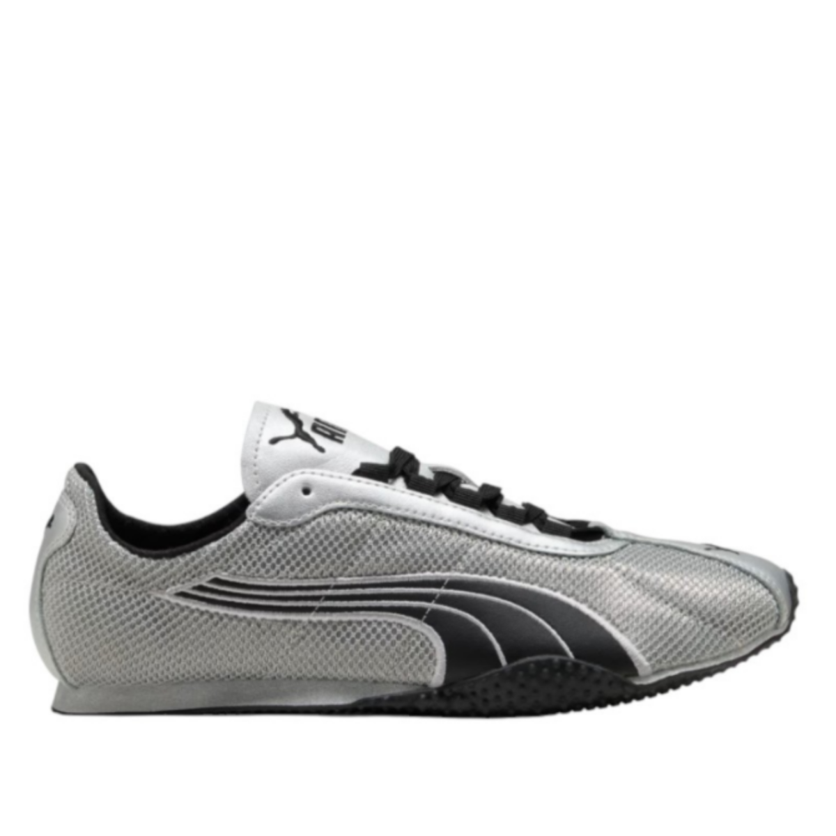 Puma Silver and Black Low-Profile Sneakers.