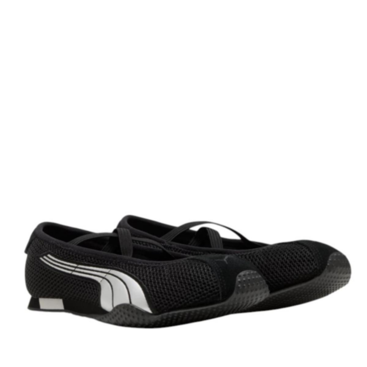 Puma Black Mesh Ballet-Inspired Sneakers.