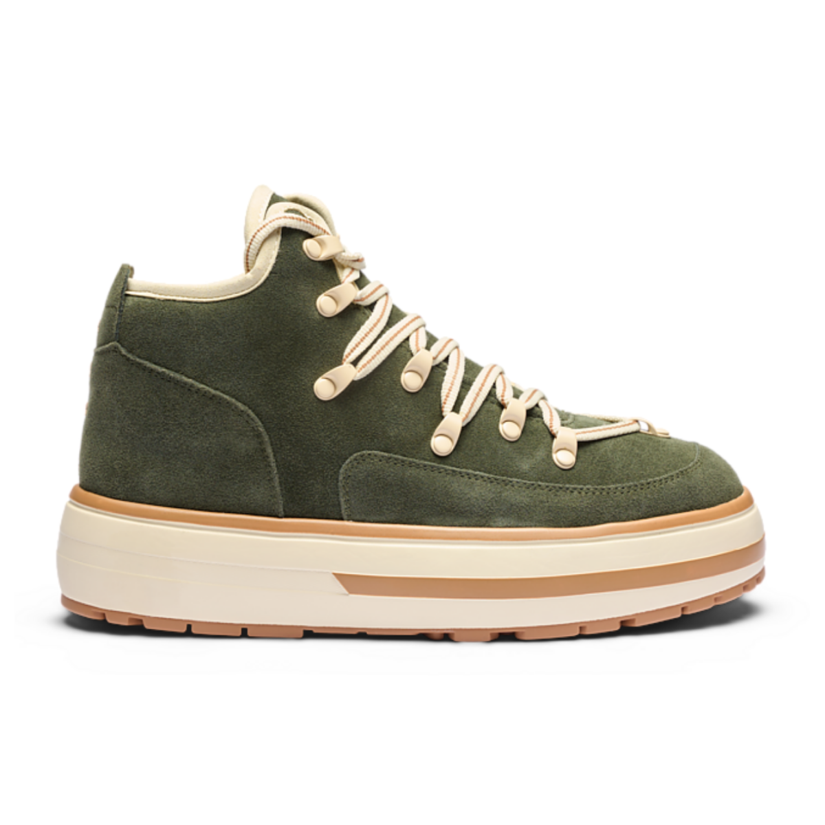 Green Suede Platform Sneakers.