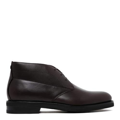 Ferragamo Dark Brown Leather Ankle Boots.