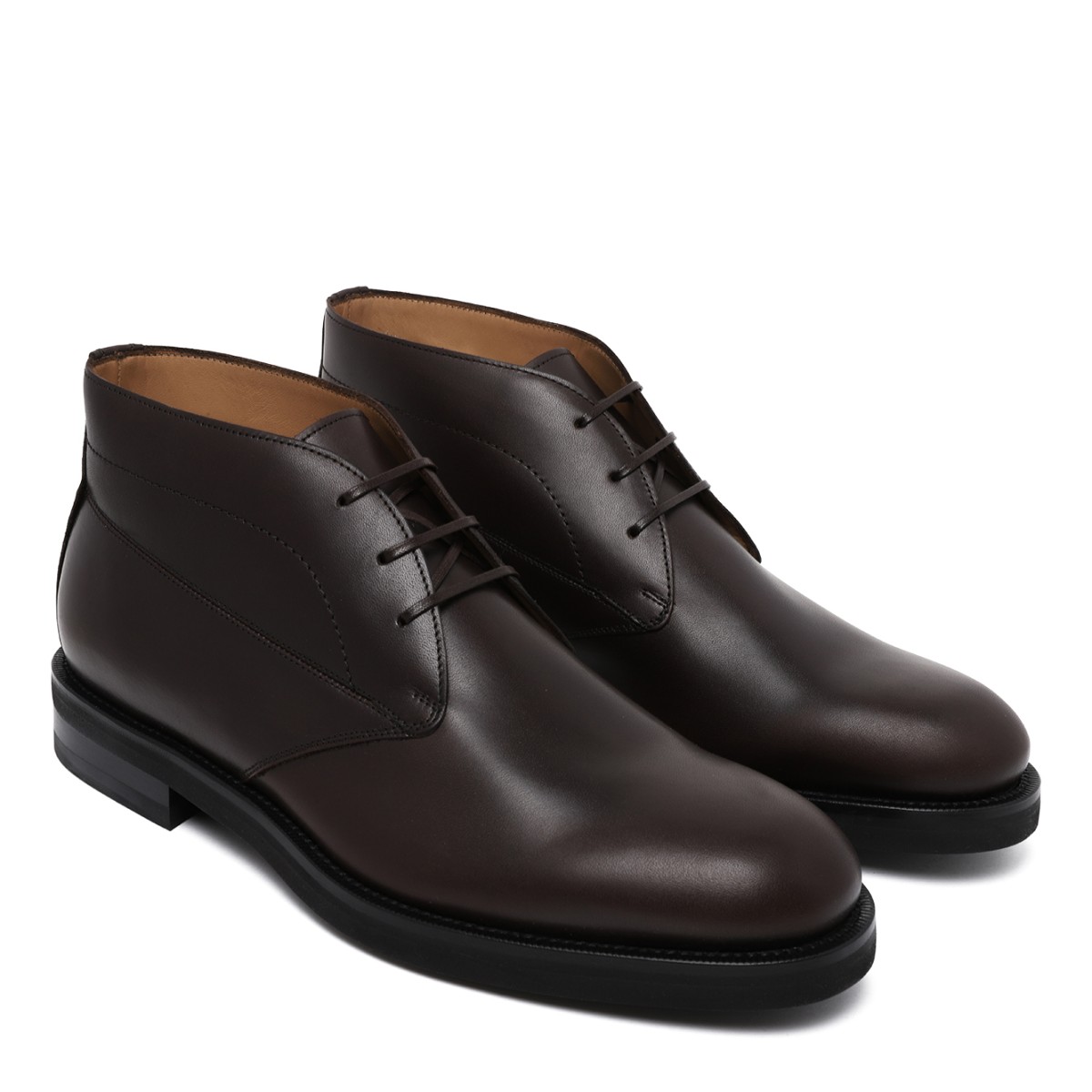 Ferragamo Dark Brown Leather Ankle Boots.