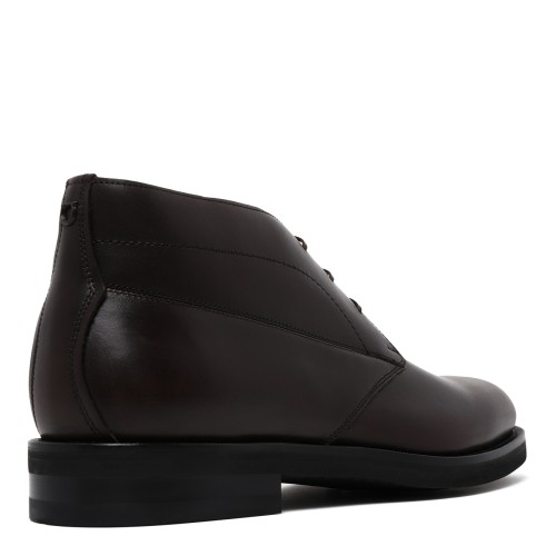Ferragamo Dark Brown Leather Ankle Boots.