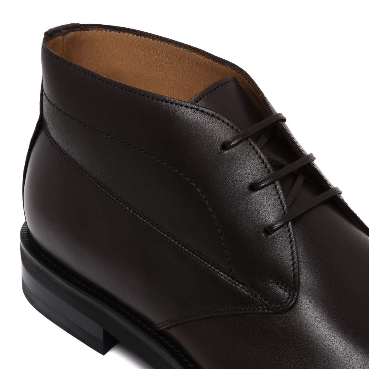 Ferragamo Dark Brown Leather Ankle Boots.
