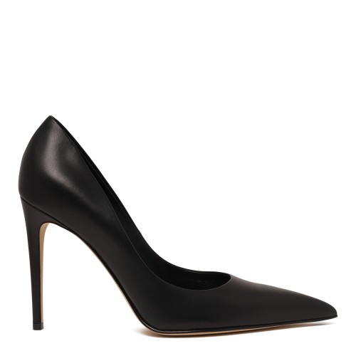 Black Leather Pointed-Toe Pumps