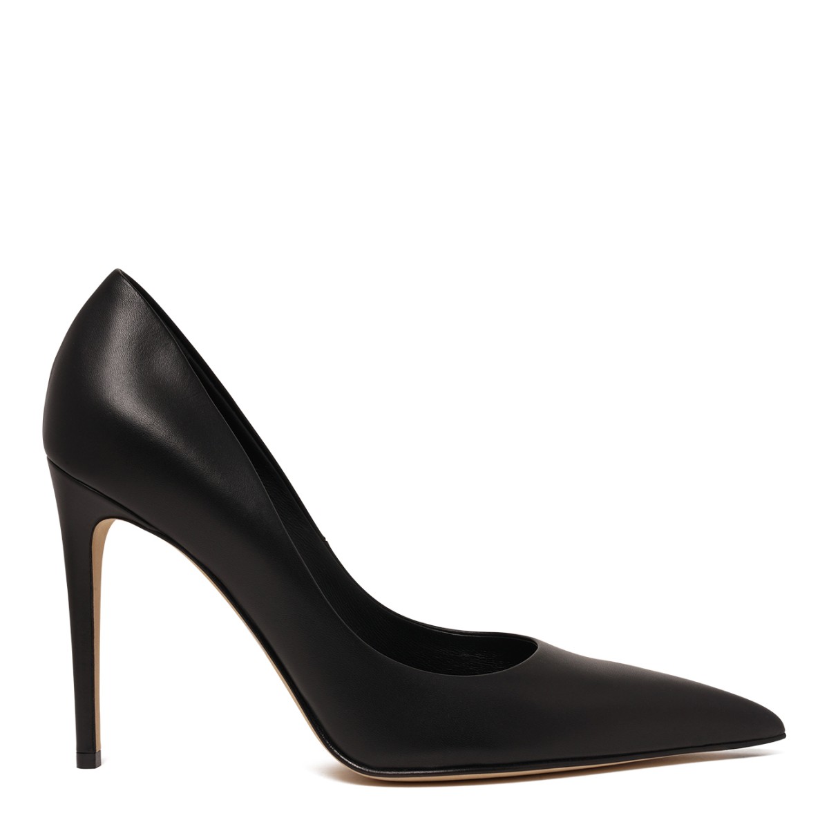 Black Leather Pointed-Toe Pumps