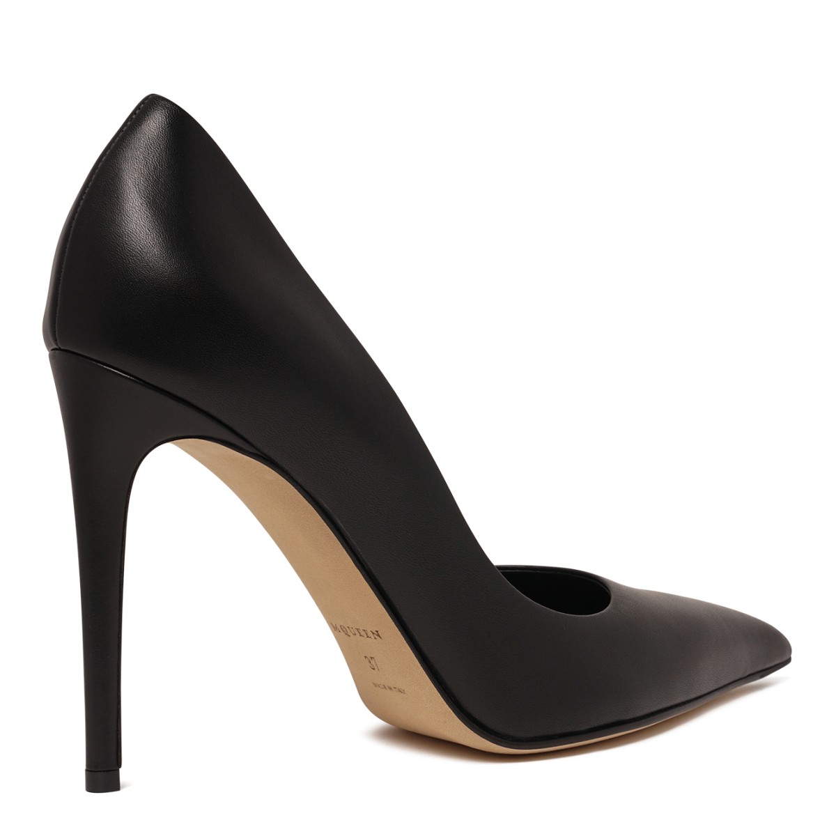 Black Leather Pointed-Toe Pumps
