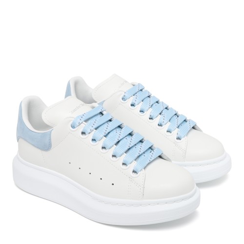 Alexander McQueen White Leather Oversized Sneakers with Light Blue Heel Tab. 2