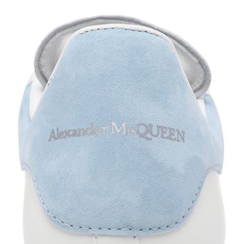 Alexander McQueen White Leather Oversized Sneakers with Light Blue Heel Tab.