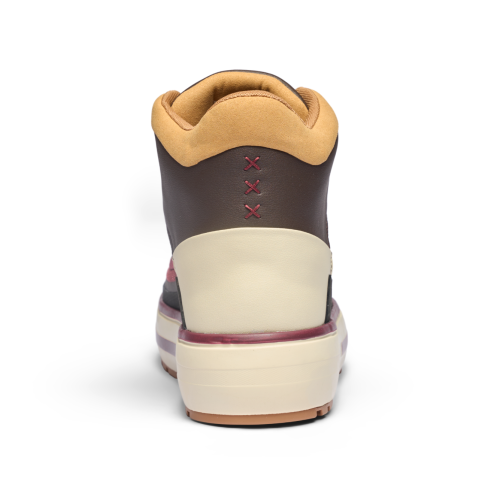 Black and Burgundy High-Top Sneakers.