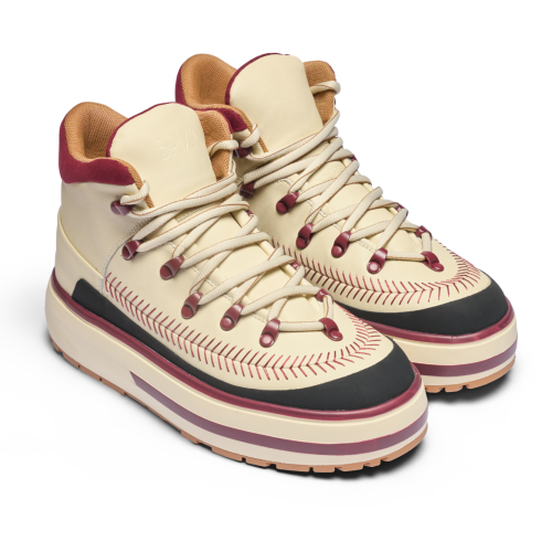 Cream and Burgundy High-Top Sneakers. 2