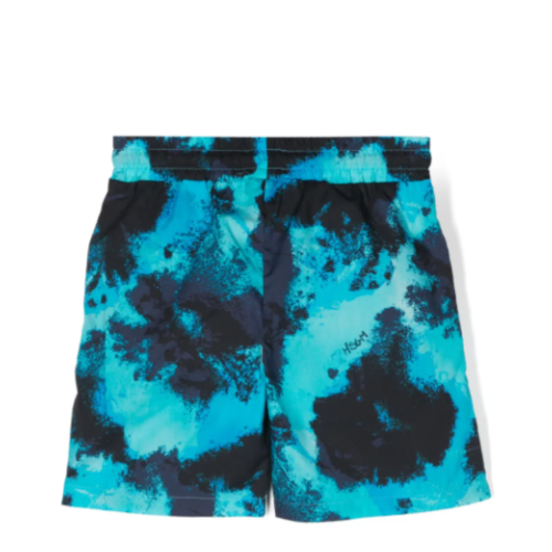 Blue and Black Tie-Dye Shorts.