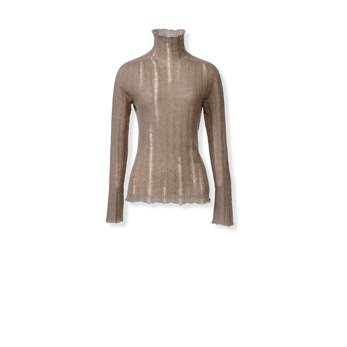 Taupe Ribbed Turtleneck Sweater.
