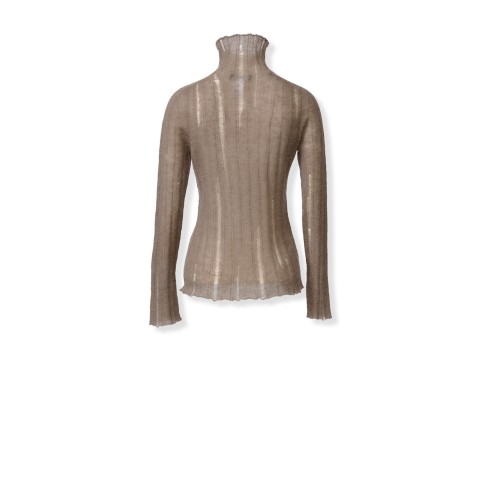 Taupe Ribbed Turtleneck Sweater.