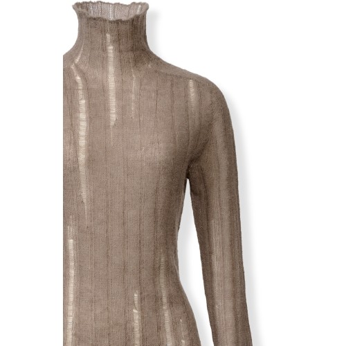Taupe Ribbed Turtleneck Sweater.