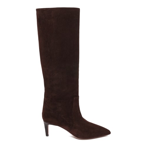 Brown Suede Knee-High Boots.