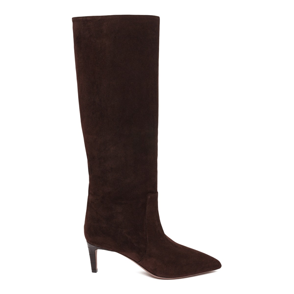 Brown Suede Knee-High Boots.