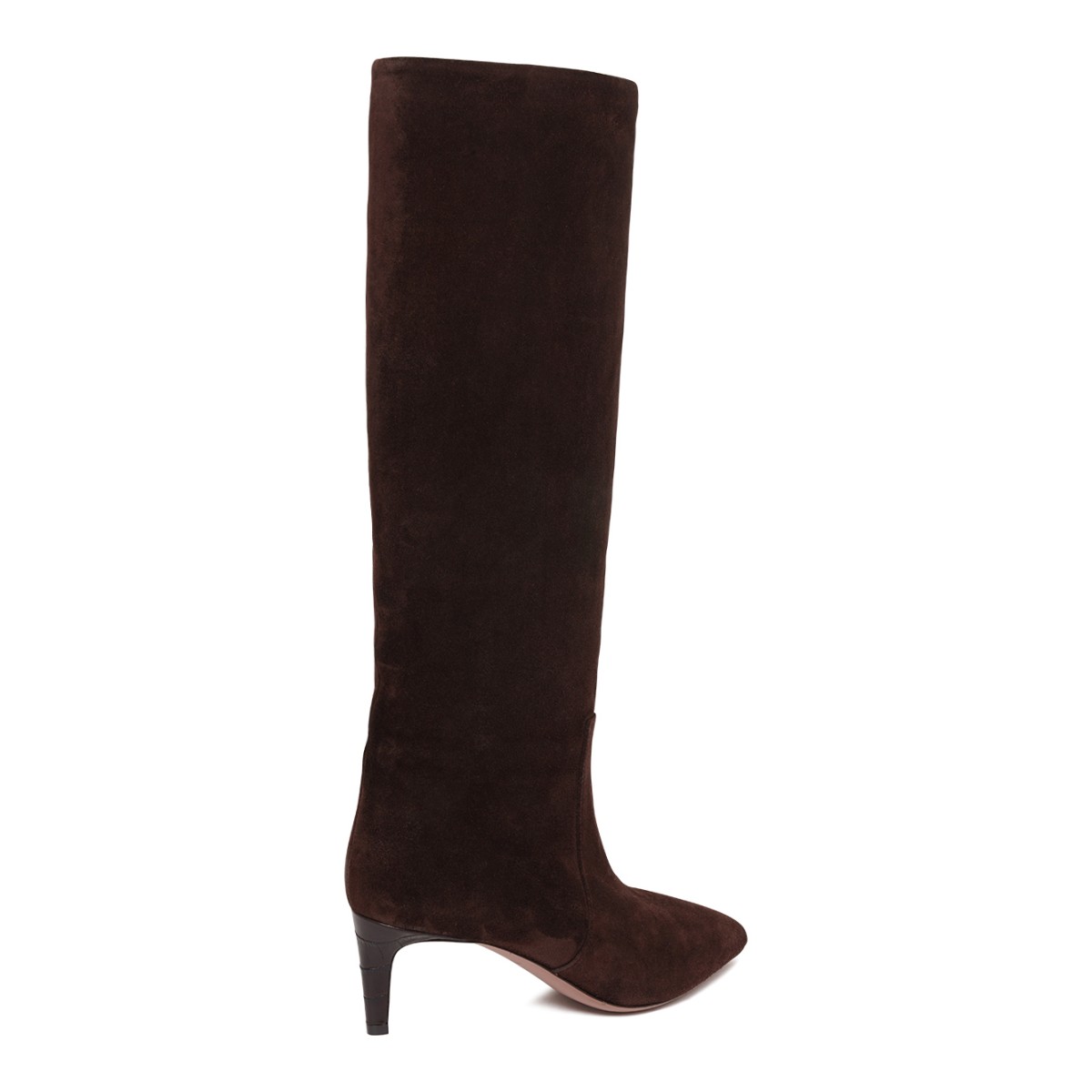 Brown Suede Knee-High Boots.