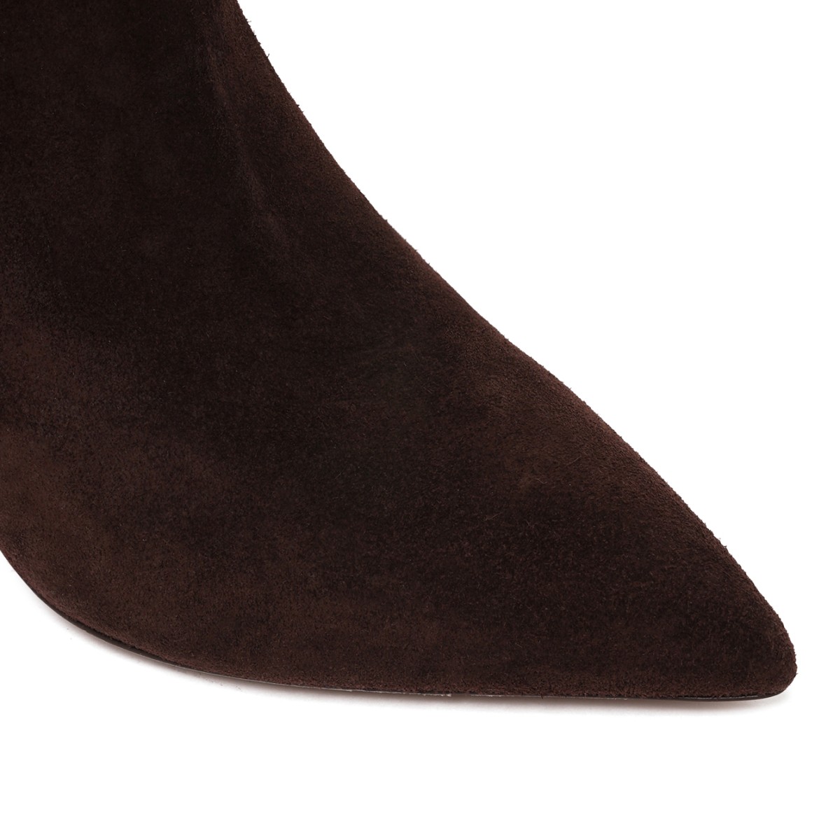 Brown Suede Knee-High Boots.
