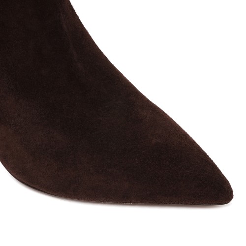 Brown Suede Knee-High Boots.