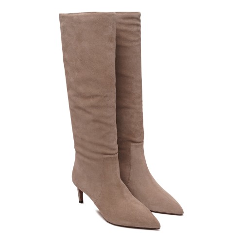 Taupe Suede Knee-High Boots. 2