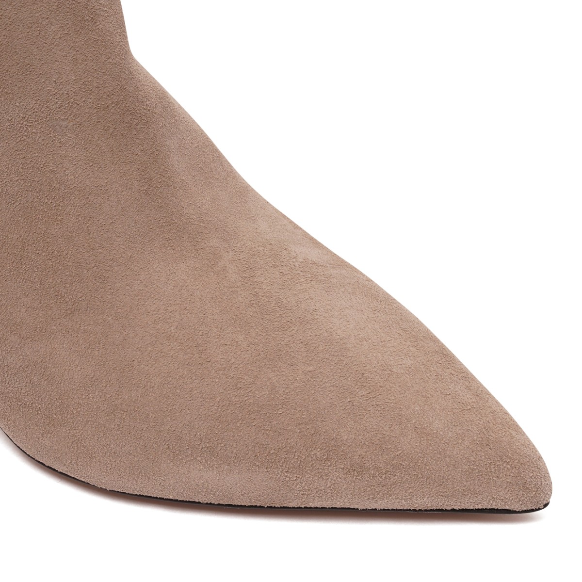 Taupe Suede Knee-High Boots.