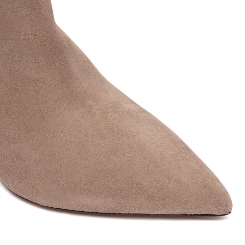 Taupe Suede Knee-High Boots.